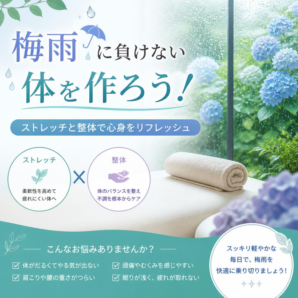 梅雨に負けない体を作ろう！ストレッチと整体で心身をリフレッシュ